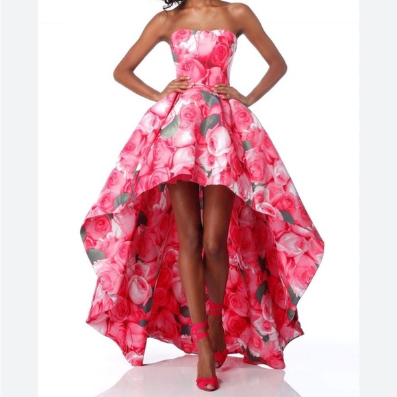 Sherri Hill 51791 Pink floral high low prom pageant bridal gown dress size 4 - Picture 1 of 10